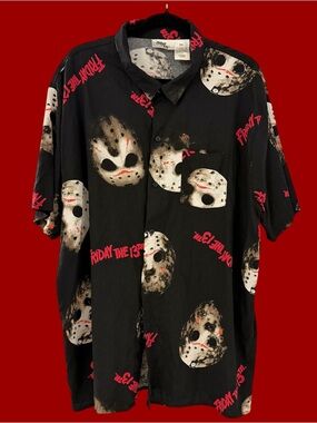 Friday the 13th Jason Voorhees Hockey Mask Graphic Button Down Shirt - 2XL